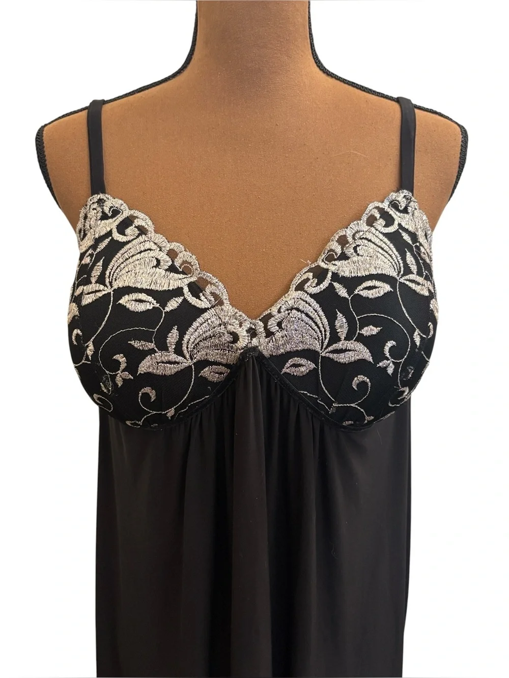 Ambrielle Black & Silver Lace Cup Spaghetti Strap Long Night Gown Size‎ Large